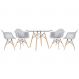 Mesa redonda Eames com tampo de vidro 120 cm + 4 cadeiras Eiffel DAW Cinza claro