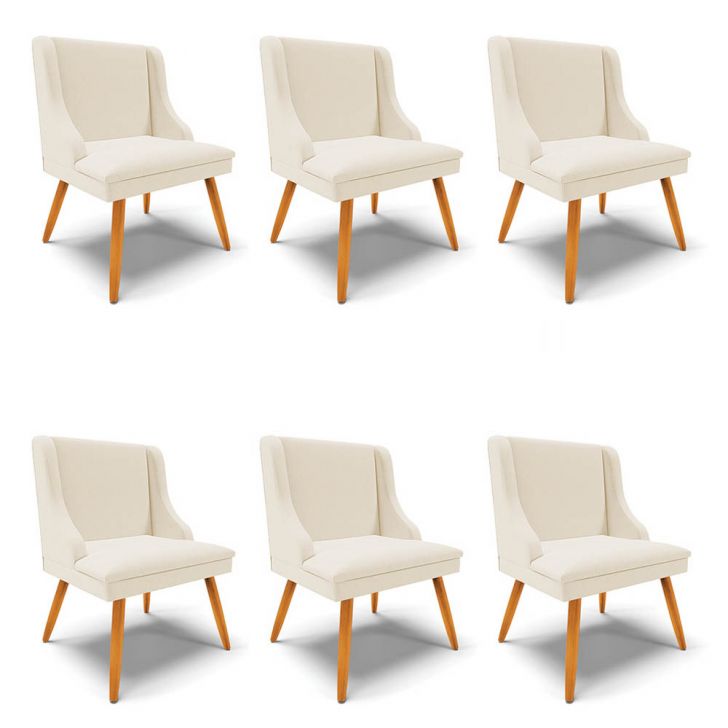 Kit 6 Cadeiras Estofadas para Sala de Jantar Pés Palito Lia Linho Bege - Ibiza