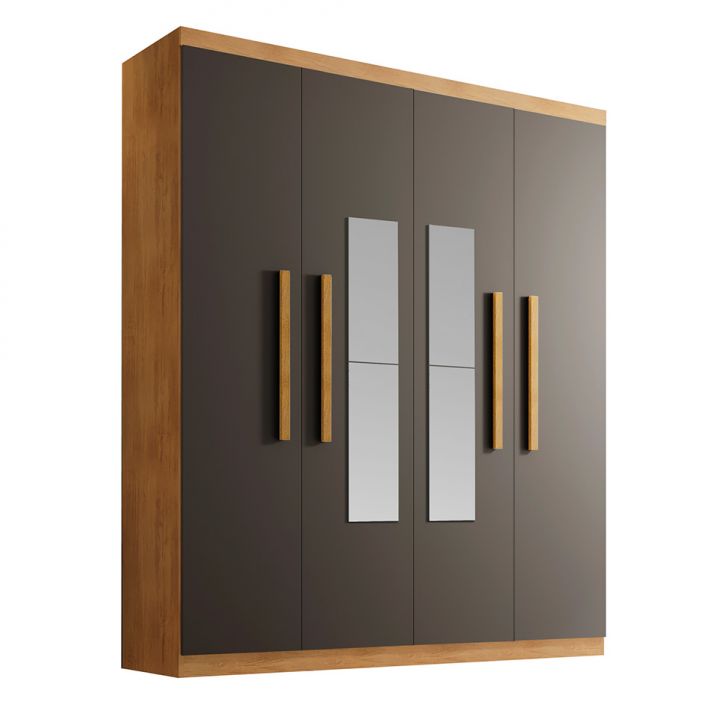 Guarda-roupa Solteiro Com Espelho Malibu 100% Mdf 4 Portas 2 Gavetas Imbuia E Grafite