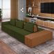 Sofá Ilha com Encosto e Almofadas Móveis Olimpo 365cm Modulado Linho/PU Verde/Caramelo G45 - Gran Belo