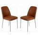 Conjunto 2 Cadeiras Londres Couro Caramelo Metal Champanhe