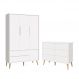 Jogo de Quarto Infantil Theo Guarda Roupa 3 Portas e Cômoda 6 Gavetas Branco Fosco com Pés Madeira Natural - Reller Móveis