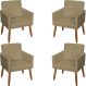 Kit 4 Poltronas Decorativas Para Sala, Escritório, Recepção Beatriz Suede Nude Pé Castanho - Clique E Decore