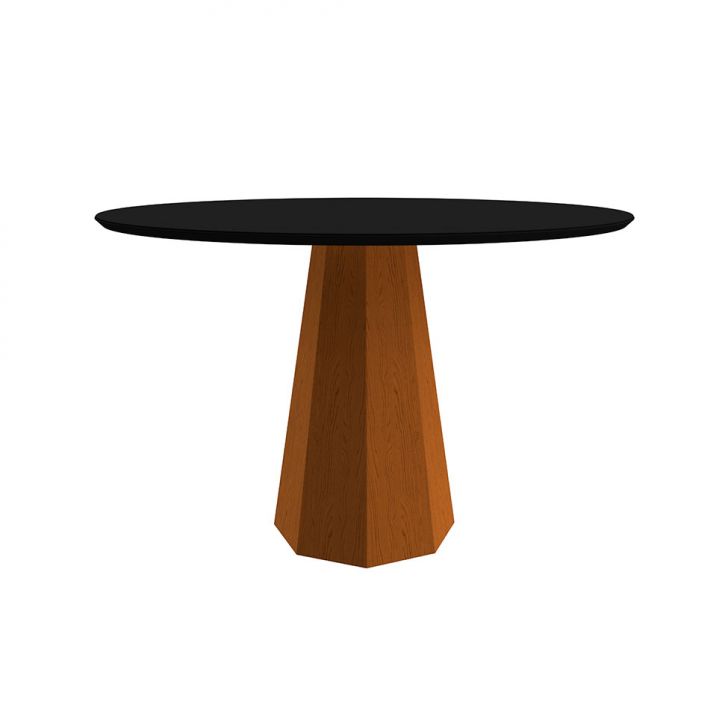 Mesa de Jantar Redonda com Tampo de Vidro Isis Preta e Ype 117 cm