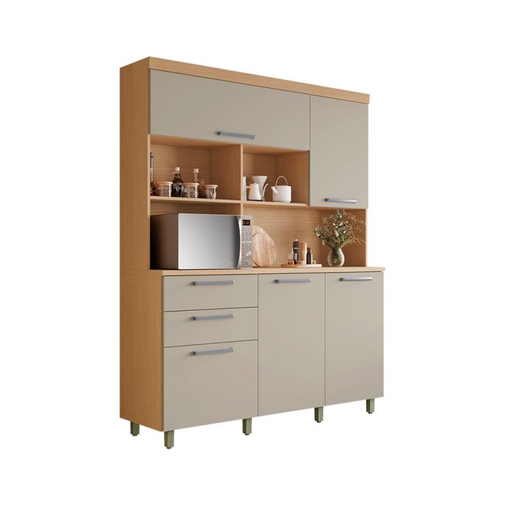 Cozinha Compacta Nobreza 100% MDF 5 Portas 2 Gavetas Carvalho e Greice