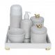 Kit Higiene Espelho Completo Porcelanas, Garrafa Pequena e Capa Passarinho Dourado Quarto Bebê Unissex