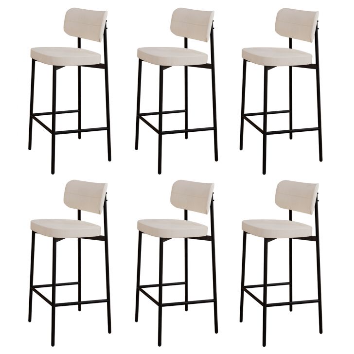 Banqueta Alta Bar Estofada Kit 6 Ella M25 Linho Palha - Mpozenato