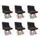 Kit 6 Cadeiras Decorativas Sala de Jantar Base Giratória de Madeira Firenze Veludo Preto/Natural G19 - Gran Belo
