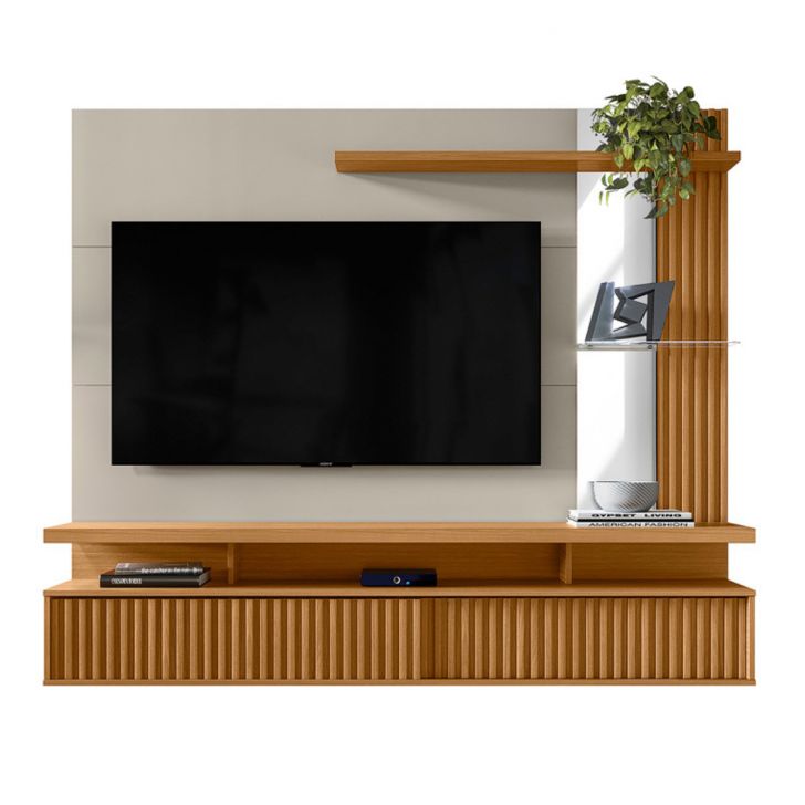 Painel Ripado para TV 60 Polegadas Tulum Nature Off-White