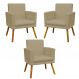 Kit 3 Poltronas Decorativas Para Sala, Manicure, Quarto Nina Com Base Suede Nude Pé Castanho - Clique E Decore