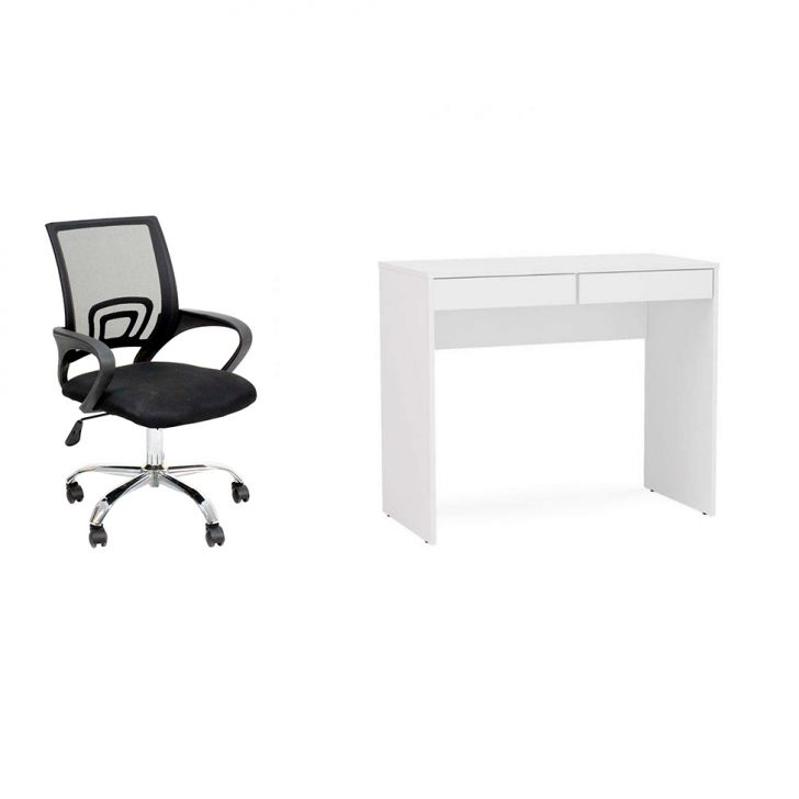 Conjunto de Mesa Mendes Branca 2 GV com Cadeira de Escritório Secretária Giratória Javix Preta