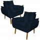 Kit 2 Poltronas Decorativa para Sala de Estar Opala Suede Azul Marinho - Montanaris Decor