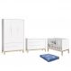 Dormitório Infantil Classic 3 Portas, Cômoda 1 Porta, Berço Branco Fosco com Pés Madeira Natural e Colchão - Reller Móveis