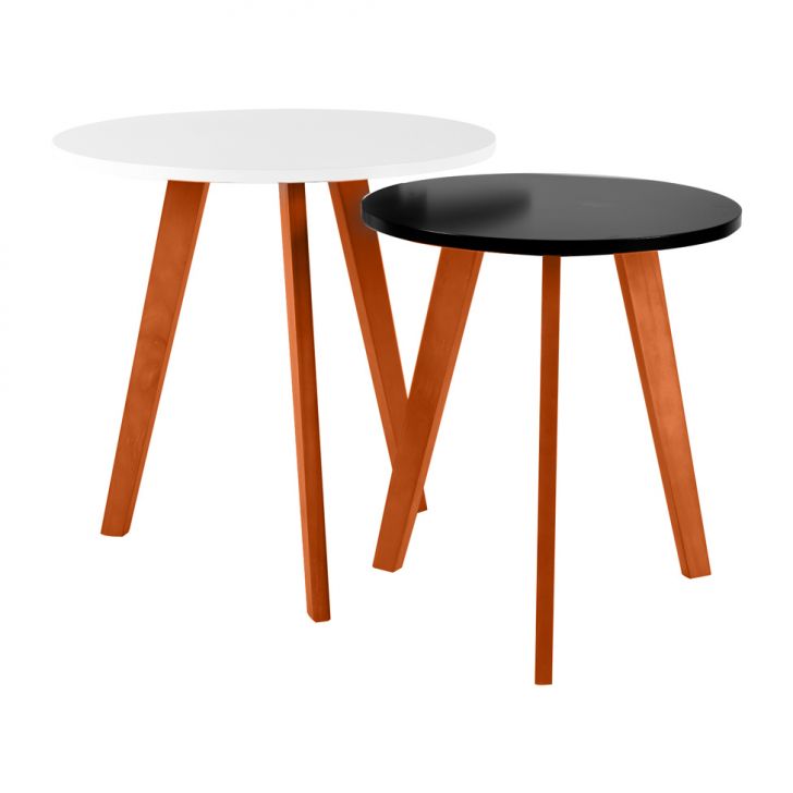 Conjunto de Mesas Laterais Tóquio Branca Alta e Preta Baixa