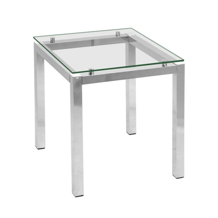 Mesa Lateral Cromada Aço Incolor