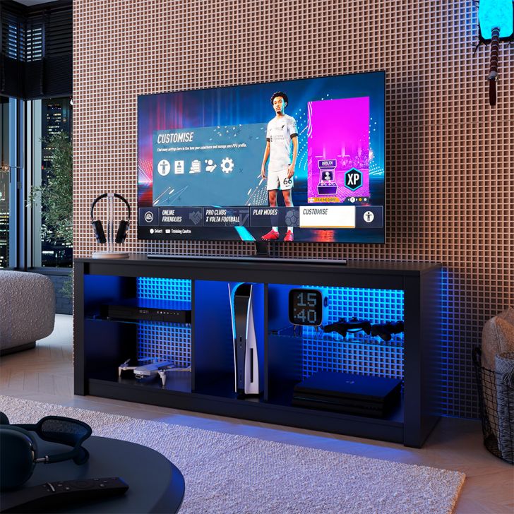 Rack para TV até 55 Polegadas com LED Leo Preto 136 cm
