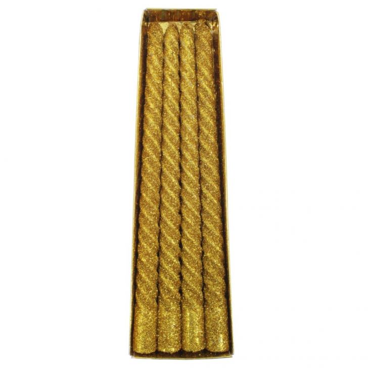 Velas De Natal Decorativa Com Glitter Dourada 12 Unidade 26cm