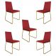 Kit 5 Cadeiras de Jantar Estofada Lille Base Gold Veludo Vermelho - Montanaris Decor