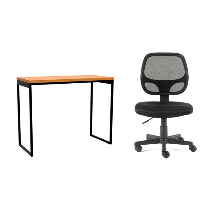 Conjunto de Mesa Stanford Carvalho com Cadeira de Escritório Secretária Giratória Oxford Preta