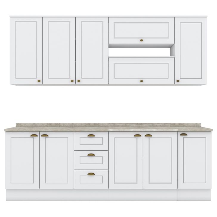 Cozinha Modulada 10 Pecas 240 cm CE792 Americana Branco Calcare Henn