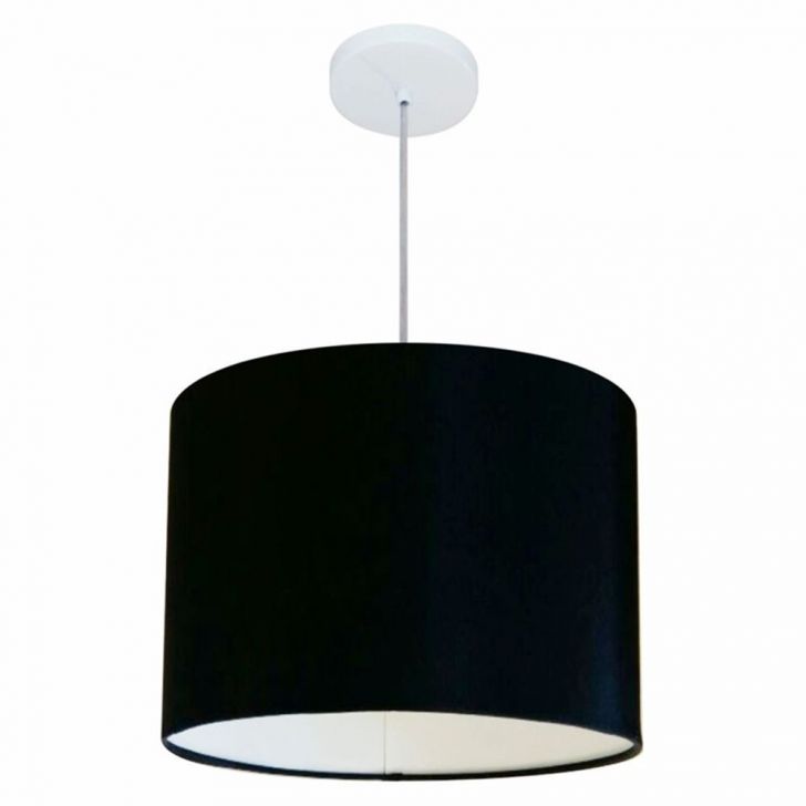 Pendente Cilíndrico Md-4146 Cúpula em Tecido 40x30cm Preto - Bivolt