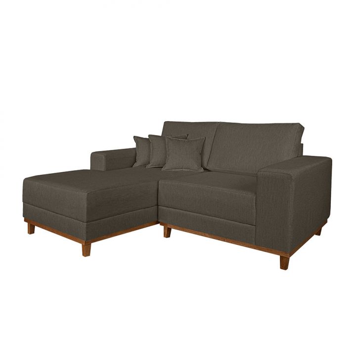 Image of Sofá 3 Lugares Mônaco Com Chaise Esquerdo Linho Marrom Escuro PLA-LE480UP13NCWMOB