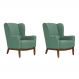 Conjunto com 2 Poltronas Milena Linho Verde Salvia e Madeira