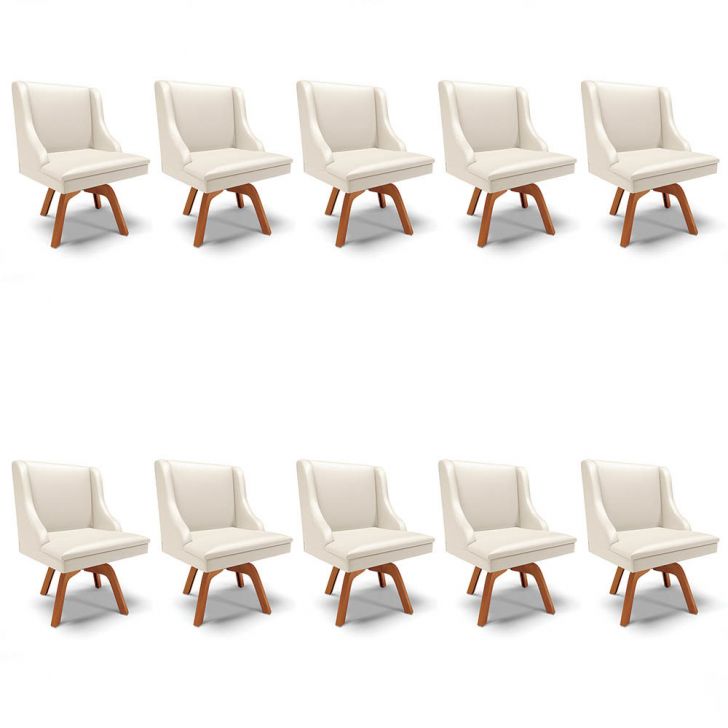 Kit 10 Cadeiras Estofadas para Sala de Jantar Base Giratória de Madeira Lia Sintético Bege - Ibiza