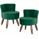 Kit 02 Poltronas Decorativas Sala de Estar Pés de Madeira Ayla Veludo Verde G15 - Gran Belo