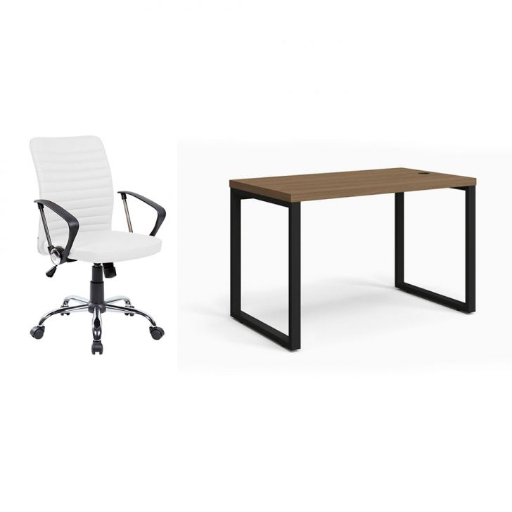 Conjunto de Mesa Munique Carvalho 120 cm com Cadeira de Escritório Diretor Giratória Oslo Branca