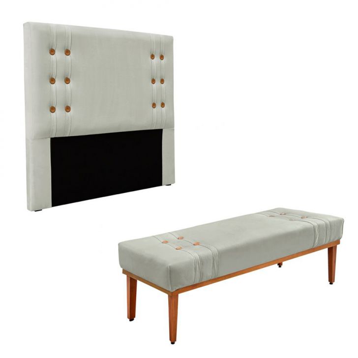 Conjunto de Cabeceira King com Recamier Gênova Veludo Prata