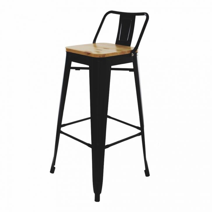 Banqueta Alta com Assento de Madeiras Tolix Preto