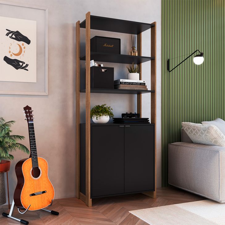 Estante Gaia 2 PT Preta e Mel