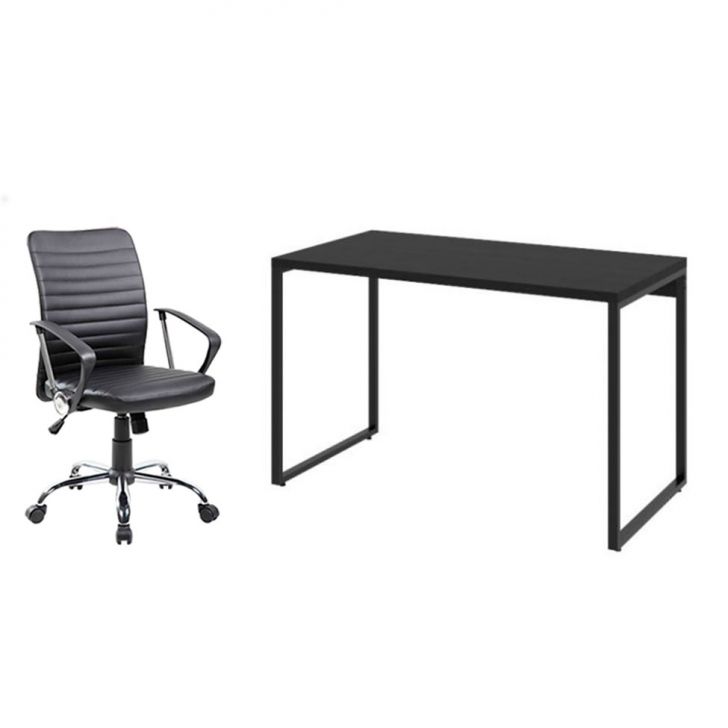 Conjunto de Mesa Kuadra 120 cm com Cadeira de Escritório Diretor Giratória Oslo Preta