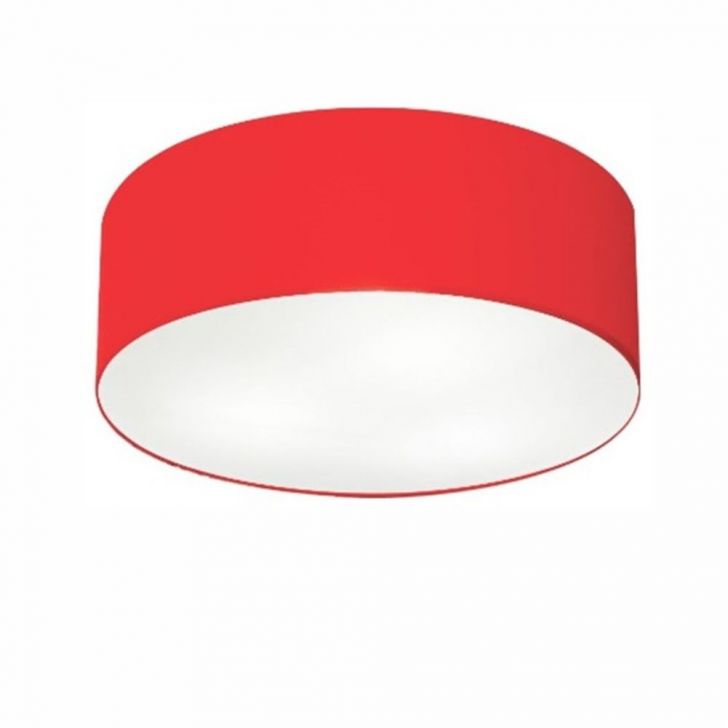 Plafon Cilíndrico Md-3014 Cúpula em Tecido 50x15cm Vermelho - Bivolt