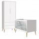 Quarto com Berço Theo e Guarda Roupa 2 Portas e Pés Madeira Natural Branco Fosco - Reller Móveis