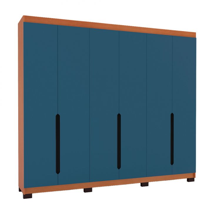Guarda-roupa Casal Madrid 6 Portas 4 Gavetas Freijó E Azul