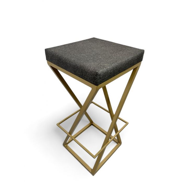 Banqueta Zênite Estofada - Metalon Dourado Cinza - 75cm