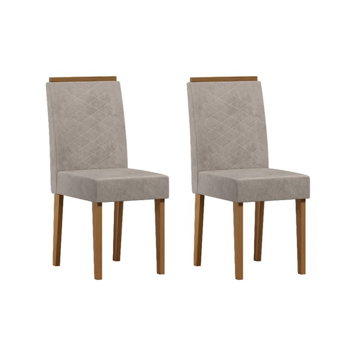 Conjunto com 2 Cadeiras Aurea Chenille Cinza e Cinamomo