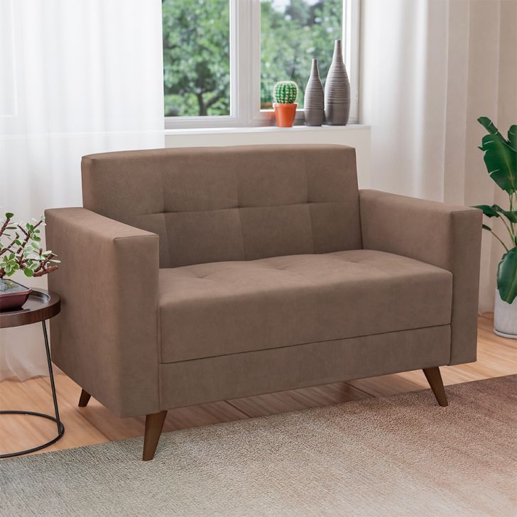 Sofá 2 Lugares Vitrola Suede Tabaco 123 Cm