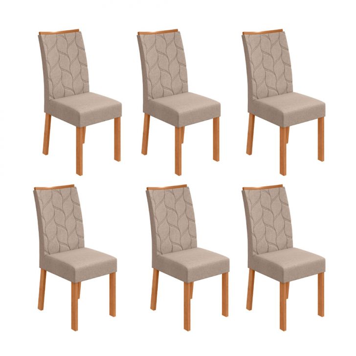 Conjunto com 6 Cadeiras Rayla Linho Bege e Amêndoa