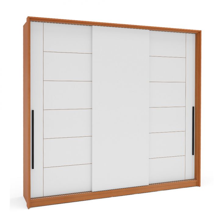 Guarda-roupa Casal Lisboa 3 Portas 4 Gavetas Freijó E Branco