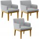 Kit 03 Poltronas Decorativas Para Sala De Estar Base Mel Beatriz W01 Linho Cinza - Lyam Decor