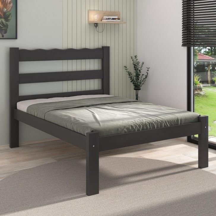 Cama de Casal Madeira Maciça para Colchão 128/138x188cm Multimóveis CR35255 Preto