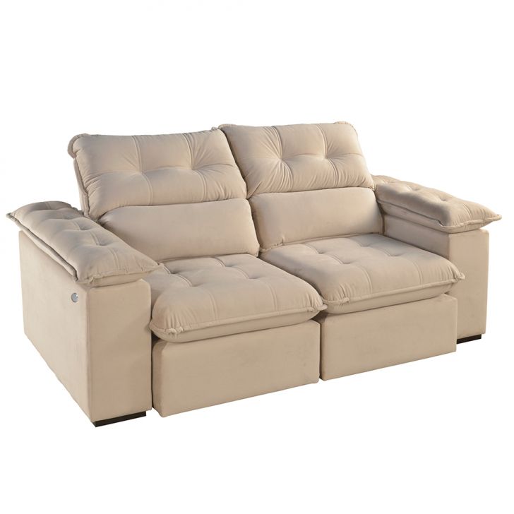 Image of Sofá 3 Lugares Retrátil E Reclinável Jobi Com Usb Veludo Bege Natural 194 Cm PLA-ES745UP13XCCMOB
