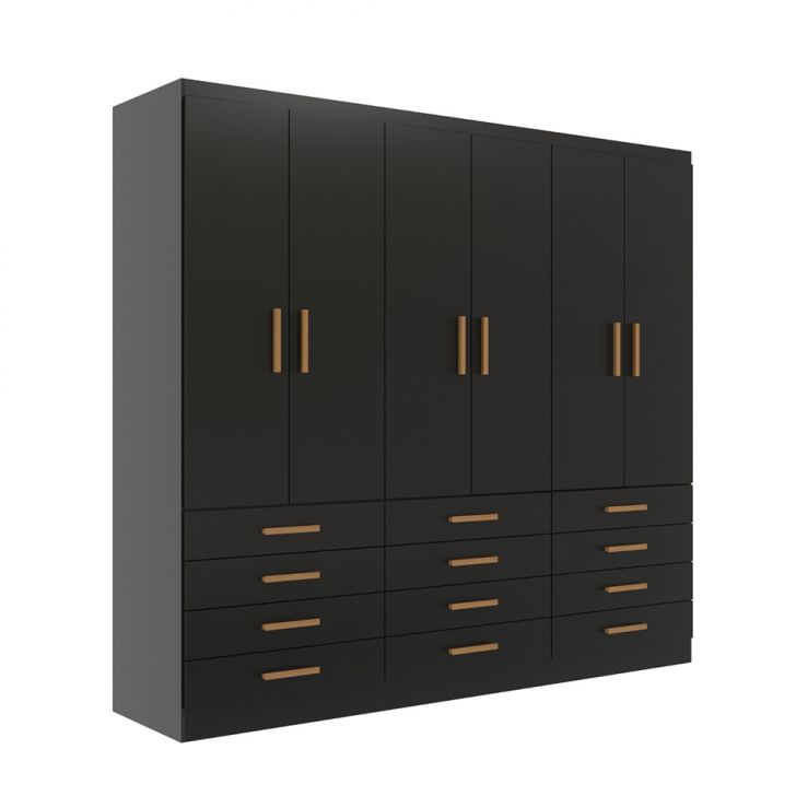 Guarda-roupa Casal New Monaco 6 Portas 12 Gavetas Preto