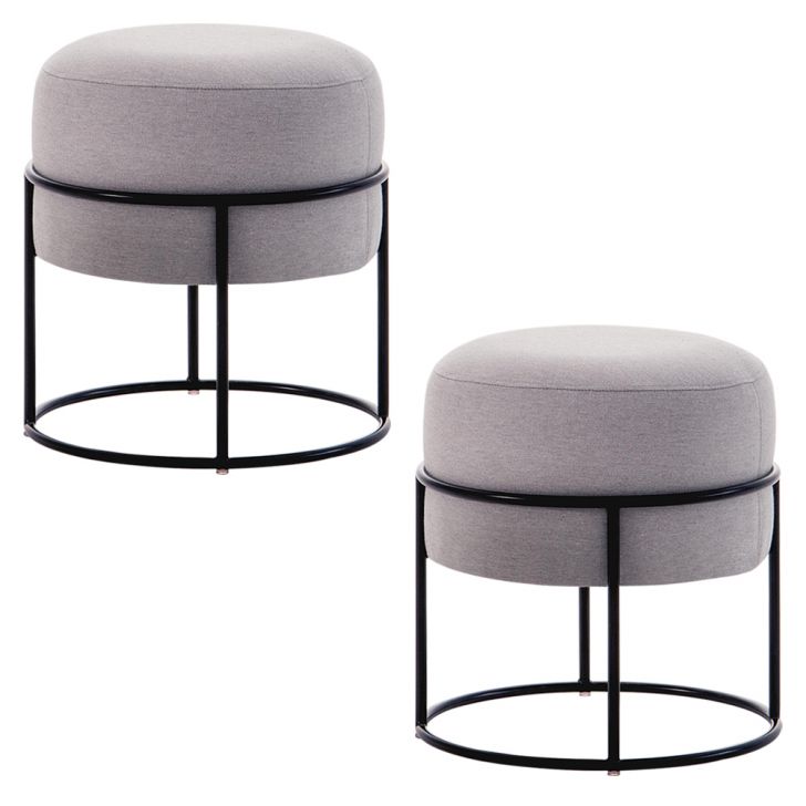 Kit 2 Puffs Decorativos Redondos Squillo Pés em Aço Cinza/Preto - Gran Belo