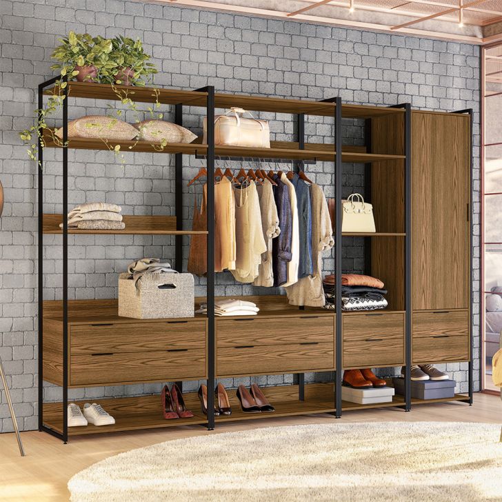 Guarda-roupa Closet Industrial Mital 1 Porta 8 Gavetas Conhaque E Preto