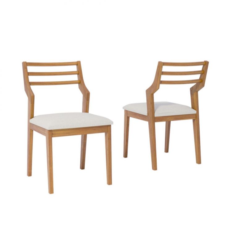 Conjunto com 2 Cadeiras Damasco Linho Cru e Madeira