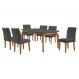 Conjunto de Mesa de Jantar Retangular com Tampo de Vidro Turquesa e 6 Cadeiras Luanda Veludo Grafite e Imbuia
